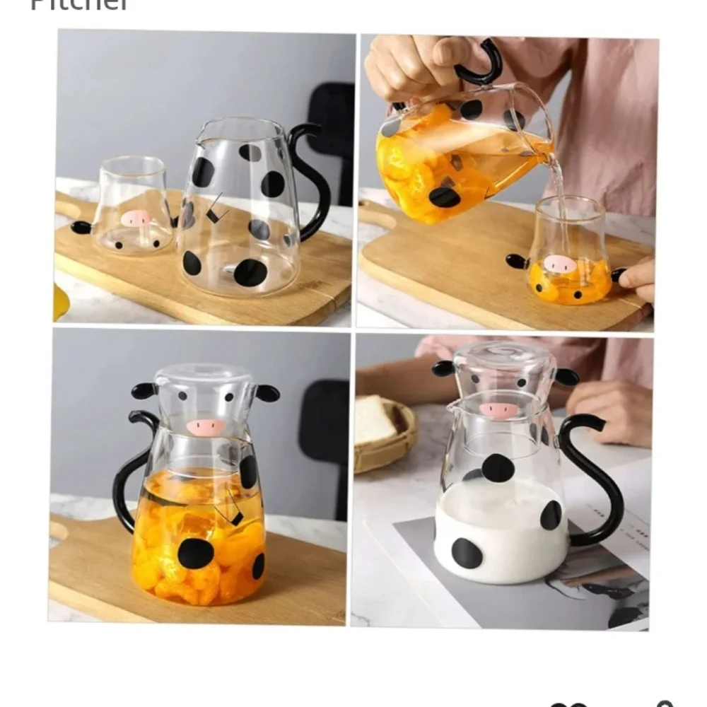 Clear Glass Cow Tumble Up Mini Pitcher & Cup Bedside Water‎ Pitcher Mingshang